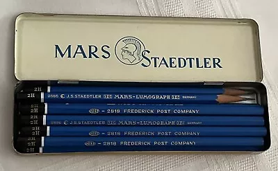 Vintage Mars Staedtler Pencil Tin W/9 Unshaped Pencils 2 Sharpened 2H 2826 • $29.95