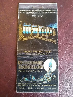 Restaurant Madrillon Washington DC Feature Display Matchbook Cover  • $8.98