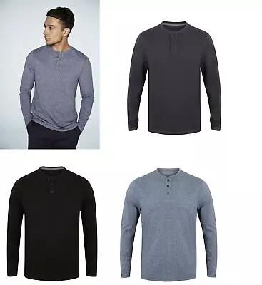 Gent's Washed Long Sleeve Soft Touch Cotton 3 Button T-shirt Men's Top FR130 • £4.99