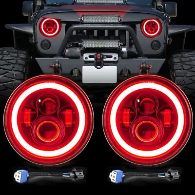 Fit Jeep Wrangler JK TJ LJ 97-18 7'' Round LED Headlights RED Halo Turn Signal • $38.99