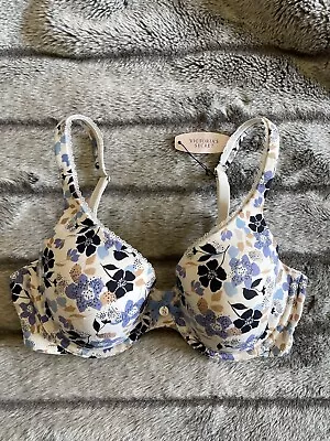 Victoria’s Secret Lined Perfect Coverage Bra 34C Ivory Floral  • $18