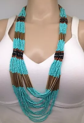 $16.99 • Buy Boston Proper Turquoise Seed Beaded Multi Strand Statement Necklace NEW