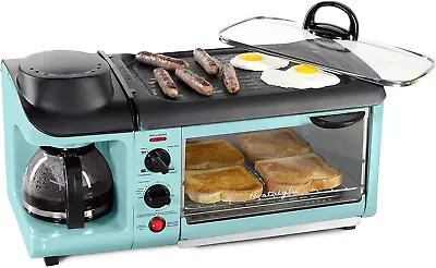 Nostalgia 3-In-1 Breakfast Station Coffee Maker Griddle 4-Slice Toaster Oven Ver • $78.92