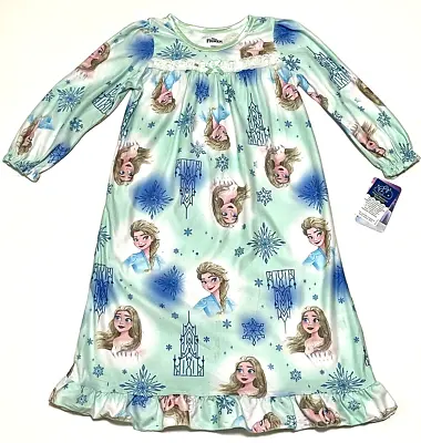 Disney Frozen Princess Flannel Granny Nightgown Pajamas Elsa Blue New Nwt Girl • $23.74