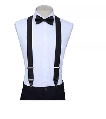 SUSPENDERS And BOW TIE COMBO SET-Tuxedo Classic Wedding Costume Tux Prom • $8.31