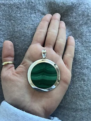 Malachite Sterling Silver 925 Large Pendant • £40