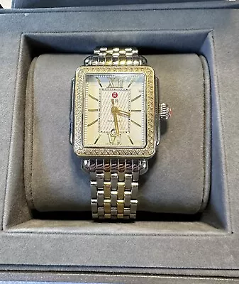 Michele Diamond Deco Watch Two-tone With Stainless Steel And Alligator Bands • $1000