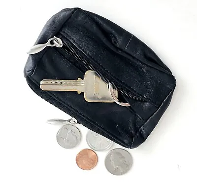 Genuine Leather Men Women Coin Change Pocket Key Ring Holder Purse Zip • $12.15