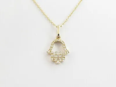 Hamsa Hand OF God Diamond Necklace 14k Yellow Gold 16  18  20  Cable Chain • £189.04