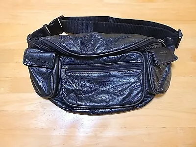 Vintage Tinder Black Leather Fanny Pack Waist Hip Festival Bag Boho Patchwork • $13.19