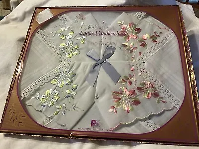 3-Ladies Boxed Vintage Handkerchiefs By Paris • $6.99
