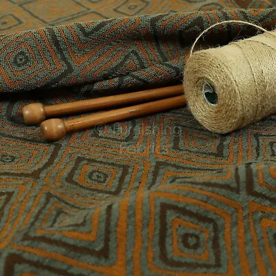 £0.99 • Buy New Furnishing Fabric Manali Geometric Chenille Material In Grey Orange Colour