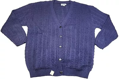 Brunny Unisex Adult Sz 44 Blue Cardigan Knit Button Up Sweater W/Pockets New Vtg • £14.94