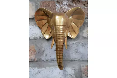 Elephant Head Bust Wall Mounted Wall Art Home Decor Gold Resin • £17.89