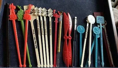 Lot Of 22 Vintage Advertising Swizzle Stir Sticks Airlines Barware Cruise • $6.50