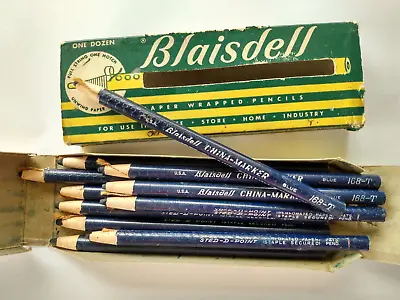 U S A  Vintage BLUE Peel Off China Marker Grease Pencils Blaisdell 11 Ea Unused • $29.99