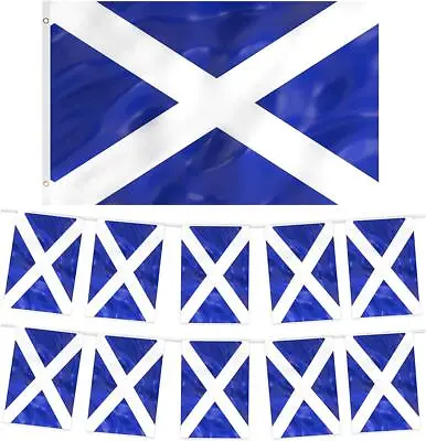 2pc Scotland Set Flag & Bunting St Andrews Six Nations Rugby Football Decoration • £8.95