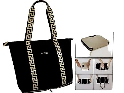 Versace Parfums Folding Tote Bag Black Gold Handbag Travel Case Faux Leather • $61.89