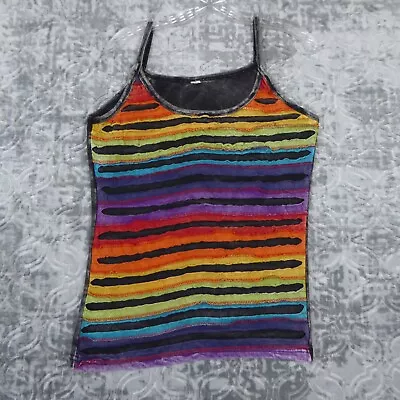 Vintage Rainbow Tank Top Women's L/XL Patchwork Boho Hippie Made In Nepal • $22