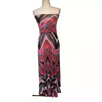 VERONICA M Maxi Skirt Halter Dress Sz Small Pink Geometric Stripes Cover Up • $19.94