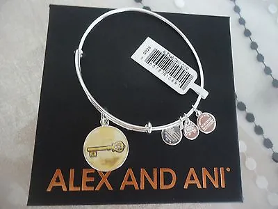 $22.66 • Buy Alex And Ani SKELETON KEY ART INFUSION Bangle Shiny Silver New W/Tag Card & Box 