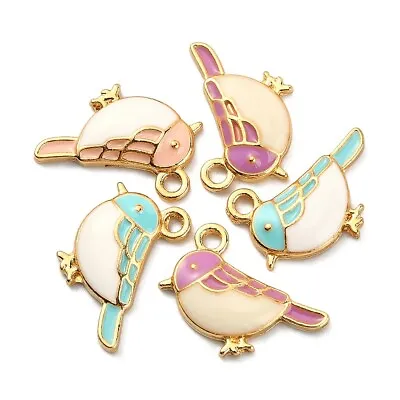 30x Enamel Sparrow Bird Charms LightGold Dangle Pendants For DIY Jewelry Making • $8.48