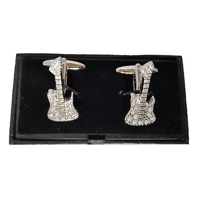 £17.99 • Buy Diamante Electric Guitar Silver-plated Torpedo Cufflinks In Padded Gift Box