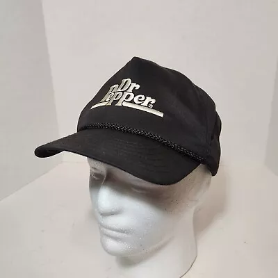 Vintage Dr Pepper Snapback Hat Cap Black With Black Cord Made In USA • $14.30