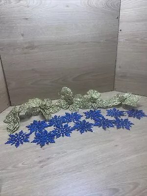 Vintage Christmas Glittery Ornaments Lot Of 16 Bow And Snowflakes • $9.99