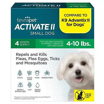 Activate II Flea And Tick Prevention For Dogs | 4 Count | Small Dogs 4-10 Lbs... • $40.53