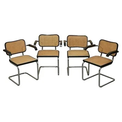 Four Vintage 1970 Made In Italy Stamped Marcel Breuer Cesca Knoll Dining Chairs • £2850