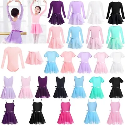 £5.14 • Buy Girls Short/Long Sleeve Ballet Dress Dance Leotard + Chiffon Skirt Dancer Outfit