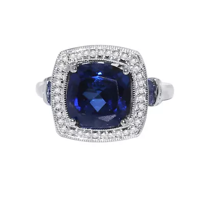 Natural Aaa+tanzanite & Diamond Cushion Cut White Gold Ring • $1785