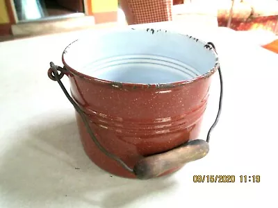 Antique Graniteware/Enamelware 4 1/2  Brown Speckled Berry Pail/Bucket • $28.99