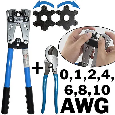 Wire Crimper And Cable Cutter For 0 1 2 4 6 8 10 AWG - Cable Lug Crimping • $34.99