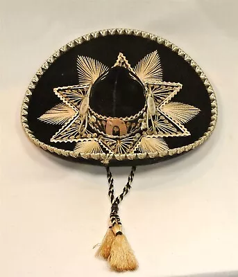 Vintage Souvenir Mini SOMBRERO Black Silver 8 1/2 Inches Miniature Mexican Hat • $19.95