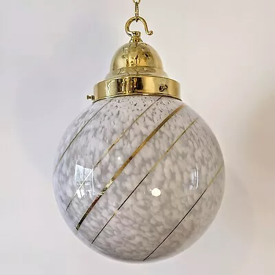 Large XL Original Vintage 1930s Art Deco Glass Globe Saturn Brass Pendant Light • £178