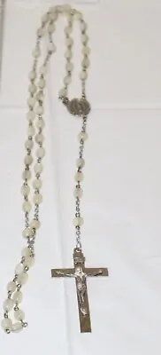 Beautiful Vintage Mother Of Pearl & Sterling Silver Rosary Beads Italy • $49.95