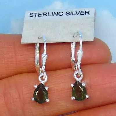 Faceted Czech Moldavite Earrings Sterling Silver 182207 • $59.98