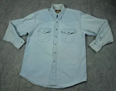 $11.99 • Buy Australian Outback Chambray Shirt Men's L Western Button Pocket Cotton Vintage