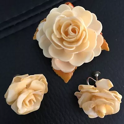 Vintage EARRING Brooch Pin Set Screw On Flowers Mother's Day Gift • $14.25