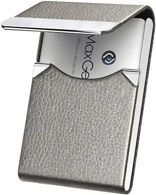 Leather Business Card Holder Metal Slim Pocket Wallet With Magnetic Closure • $12.30