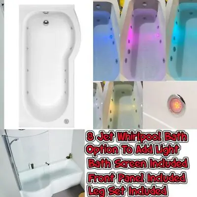P Shape 1700mm Whirlpool  Spa Bath Panel Screen 6 8 11 Jet Options Light Screen • £698