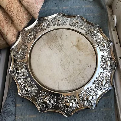 ANTIQUE WALKER & HALL SILVER PLATED WOODEN BREAD BOARD CHEESE SERVING TRAY Fine • £18