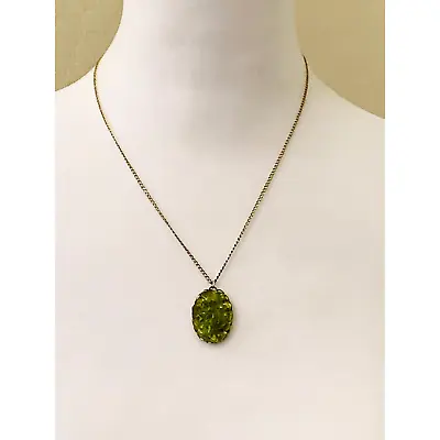 Vintage Green Stone Olivine Pendant 18  Long Chain • $24.99