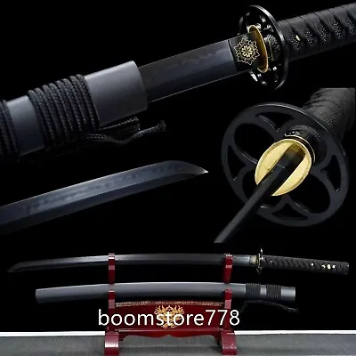 Black Clay Tempered T10 Steel Japanese Samurai Katana Full Tang Sharp Sword • $228.99