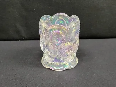 Moon And Star Glass Toothpick Holder Clear Carnival Iridescent Scalloped Base • $35.99
