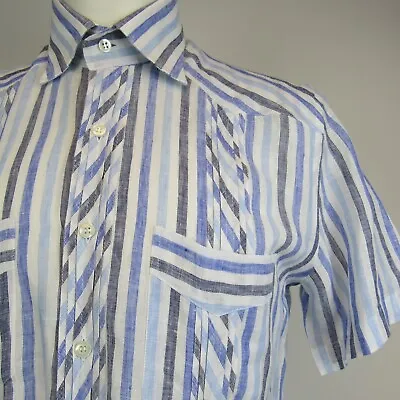 Guayabera Shirt Modern Men's Medium Short Sleeve Canvas Boutique White Blue • $28