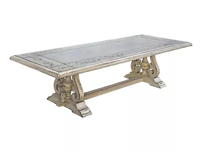 Vintage Luxurious Handcrafted Wooden Dining Table Floral Design Waxed Off White • $3399