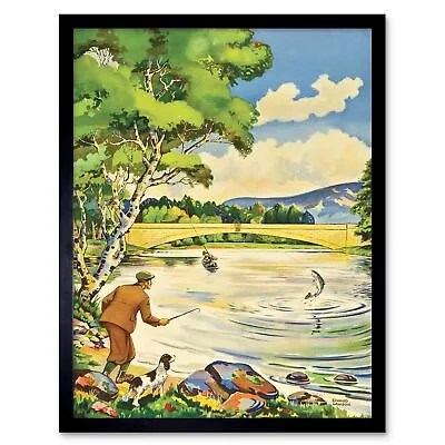 Painting River Scene Landscape Lawson Spey Scotland Salmon Fishing Framed Print • £11.99
